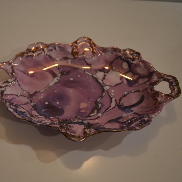 Unknown Decor Dish Oval Porcelain Purple Gold Stain approx. 9' x 7' - Picture 1 of 4